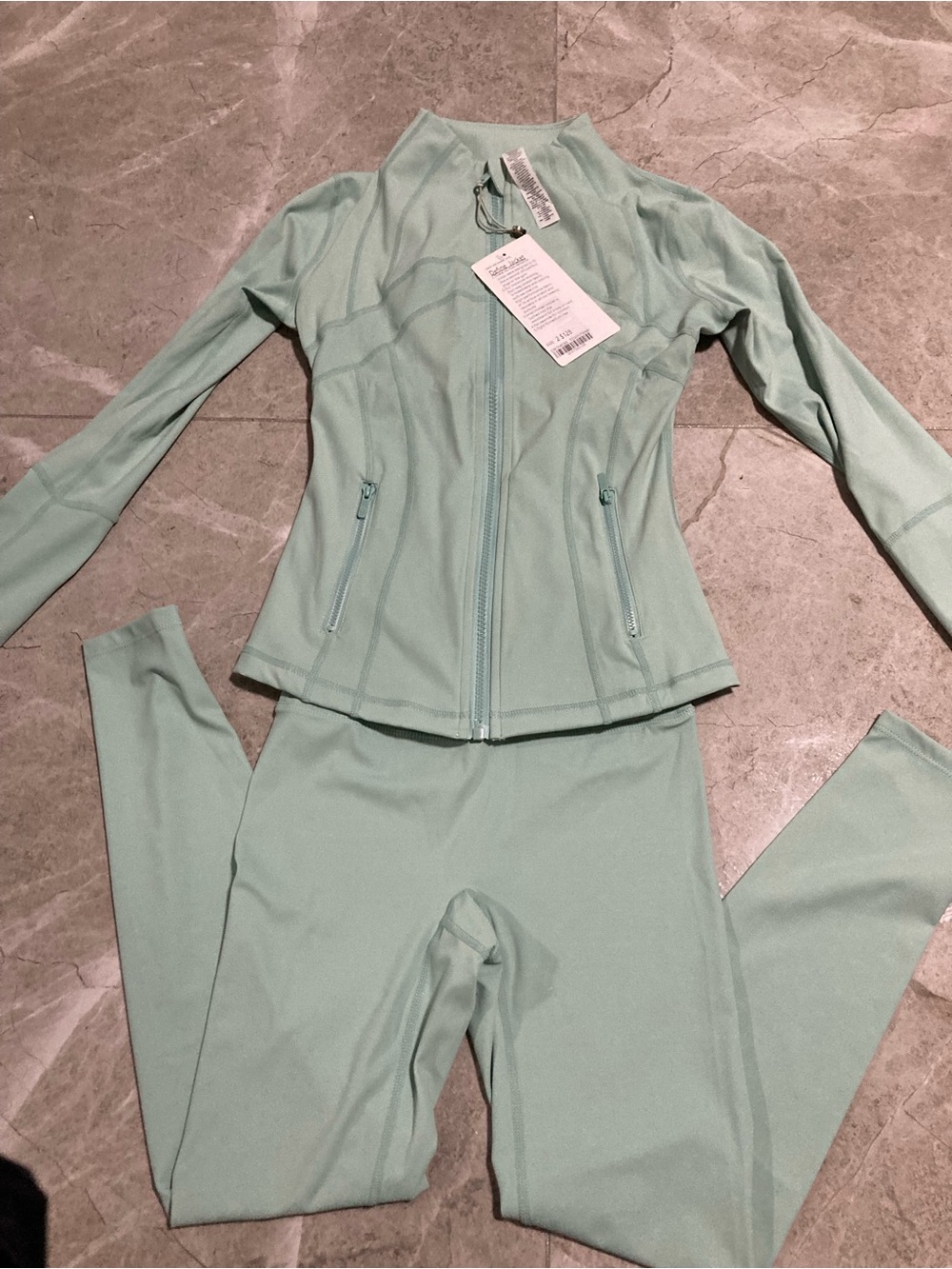 lululemon athletica Mint Green Zip Jacket and Leggings Set